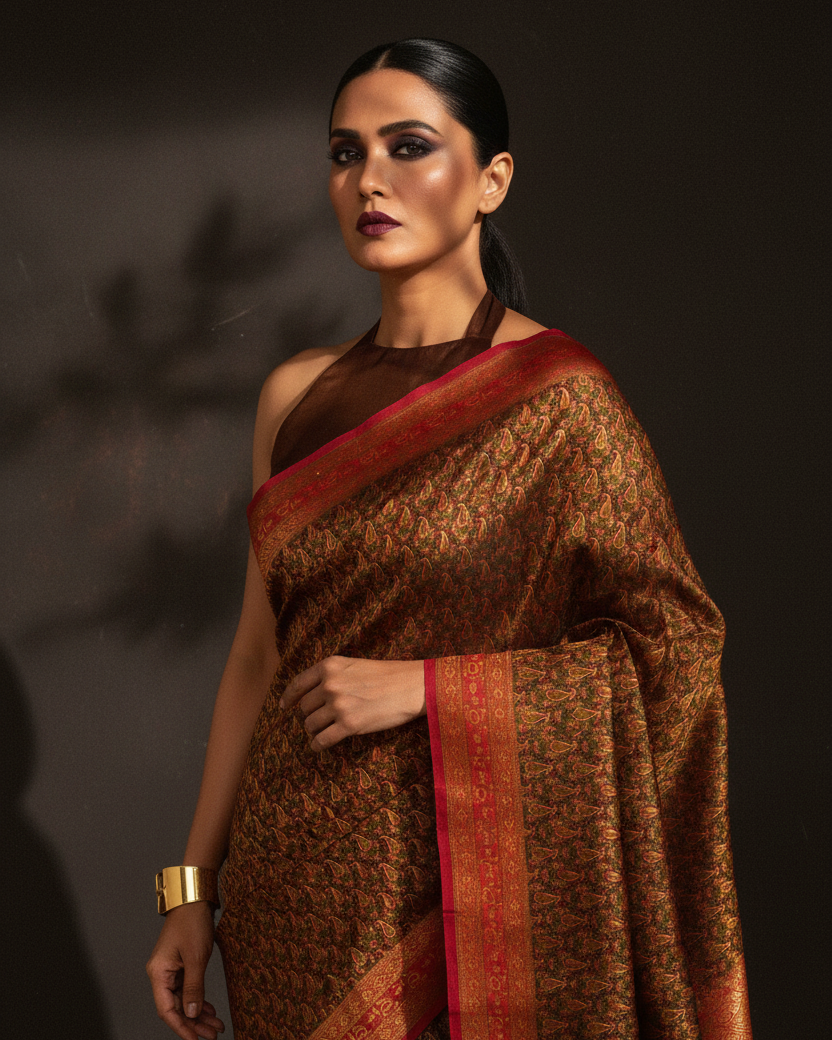 Black Banarasi Multicolour Resham Paisley Jamawar Tanchoi — Editorial