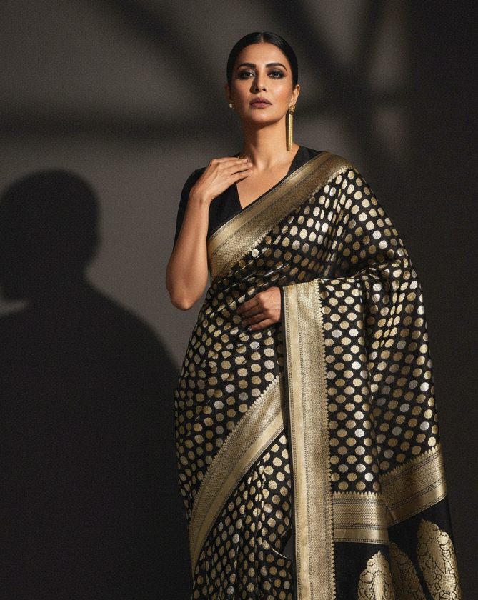 Black Gold Silver Kadhuan Katan Silk — Editorial