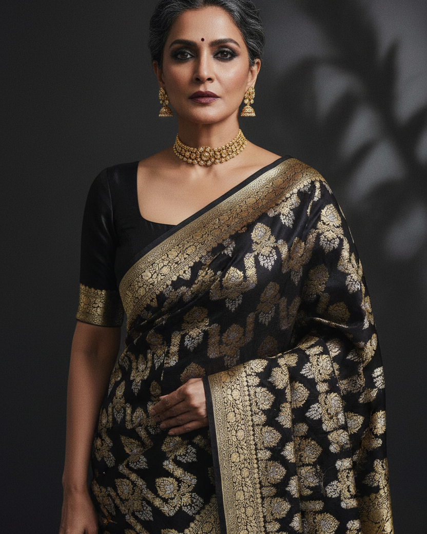 Black Katan Silk Sona-Rupa Jaal Lifestyle