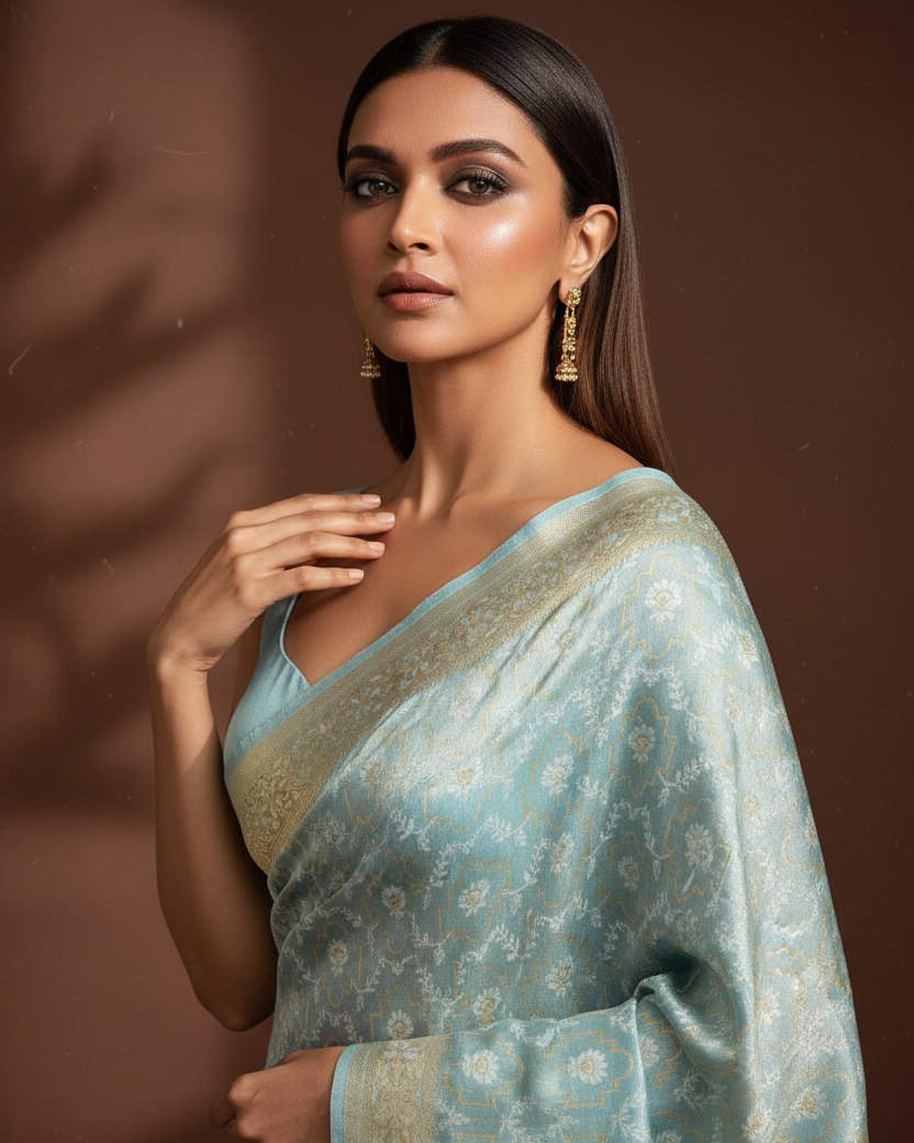 Blue Jangla Tissue Banarasi - Pretty Natural Face Editorial