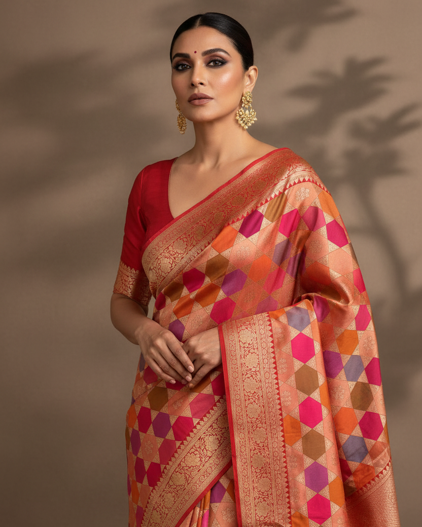 Bridal Multicolor Super-Star Rangkaat Katan Silk — Editorial