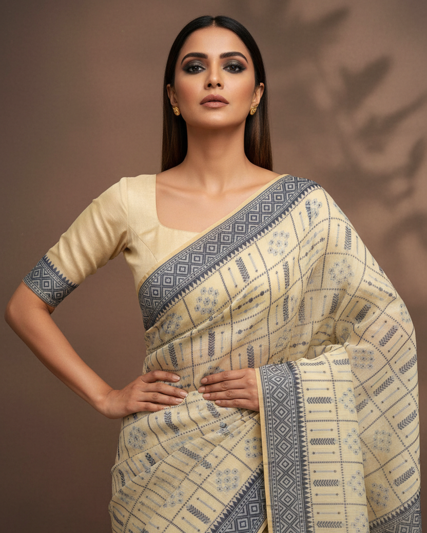 Cream Navy Chequered Editorial