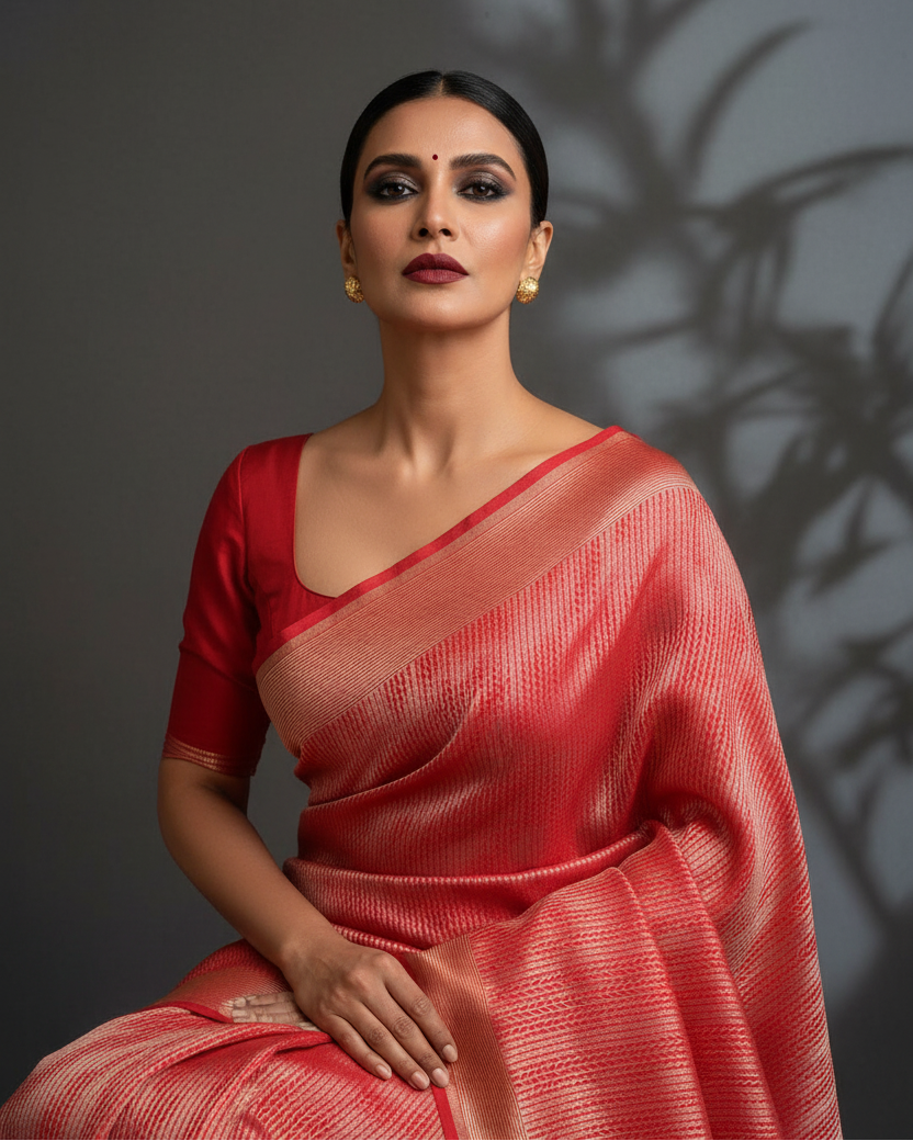 Dual Tone Red Silver Chevron Katan Silk Lifestyle