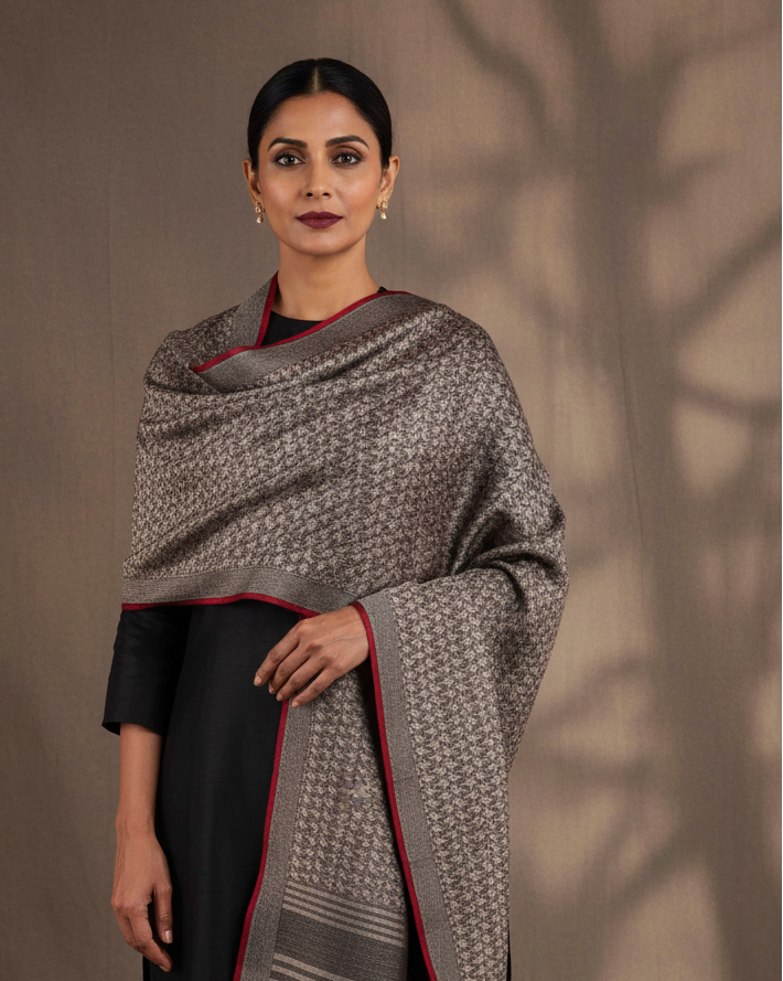 Female 1 — Metallic Grey Houndstooth Brocade