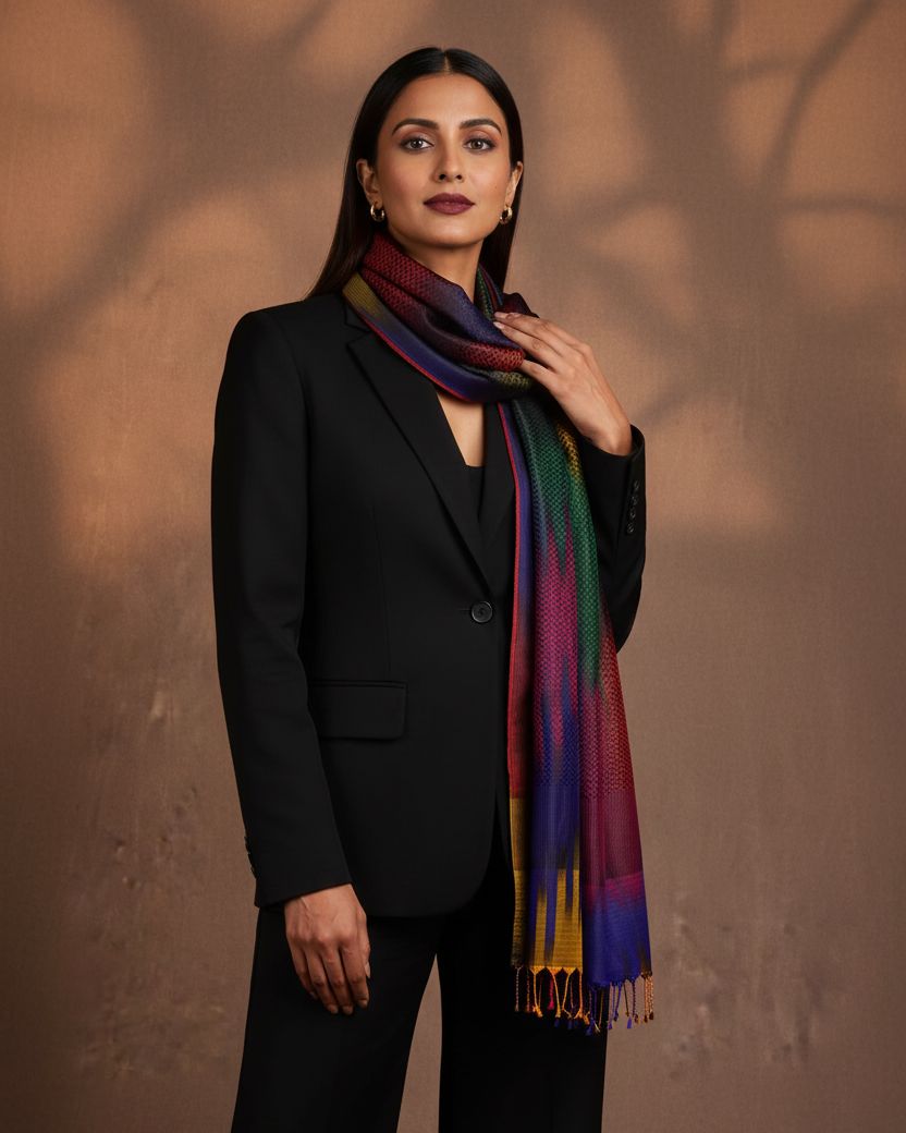 Female - Dark Jewel Ombré Herringbone - Black Formal, Natural Wrap
