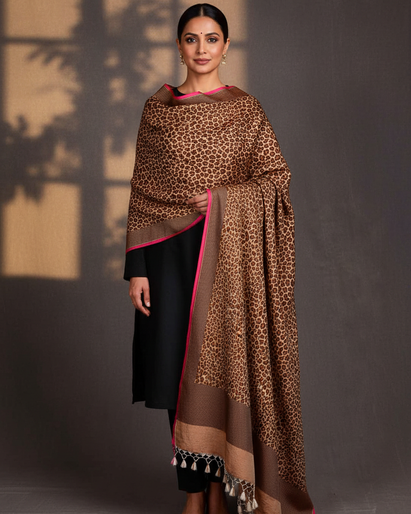 Female — Mustard Leopard Brocade Shawl