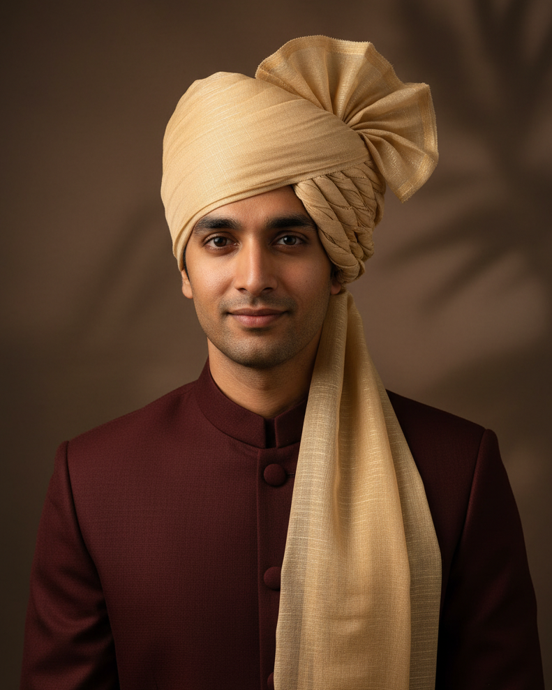 Golden Beige Tissue Georgette Safa — No Border