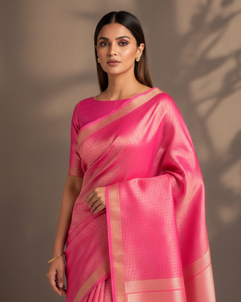 Golden Pink Watermark Tanchoi Kora Tissue — Luxury Editorial