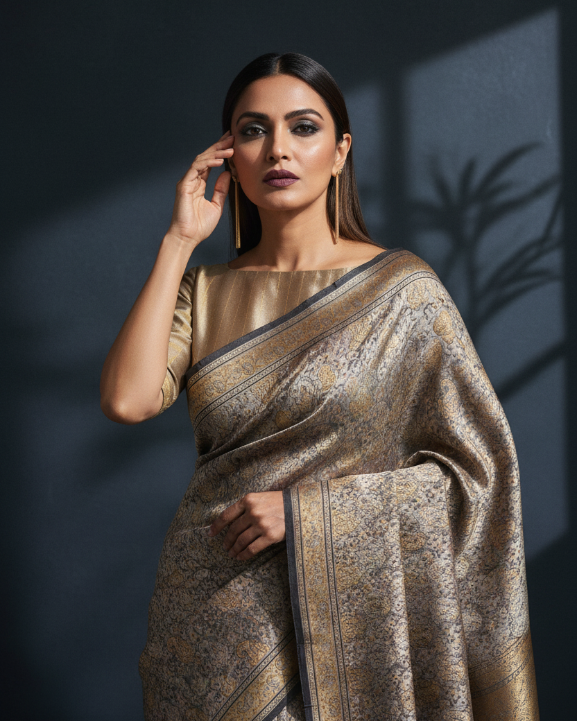 Gray Tehri Tanchoi Katan Silk — Image-Led