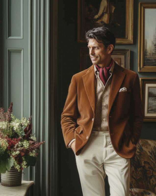 Ombre Metallic Maroon Metropolis Handwoven Silk Ascot Tie styled in sophisticated interior