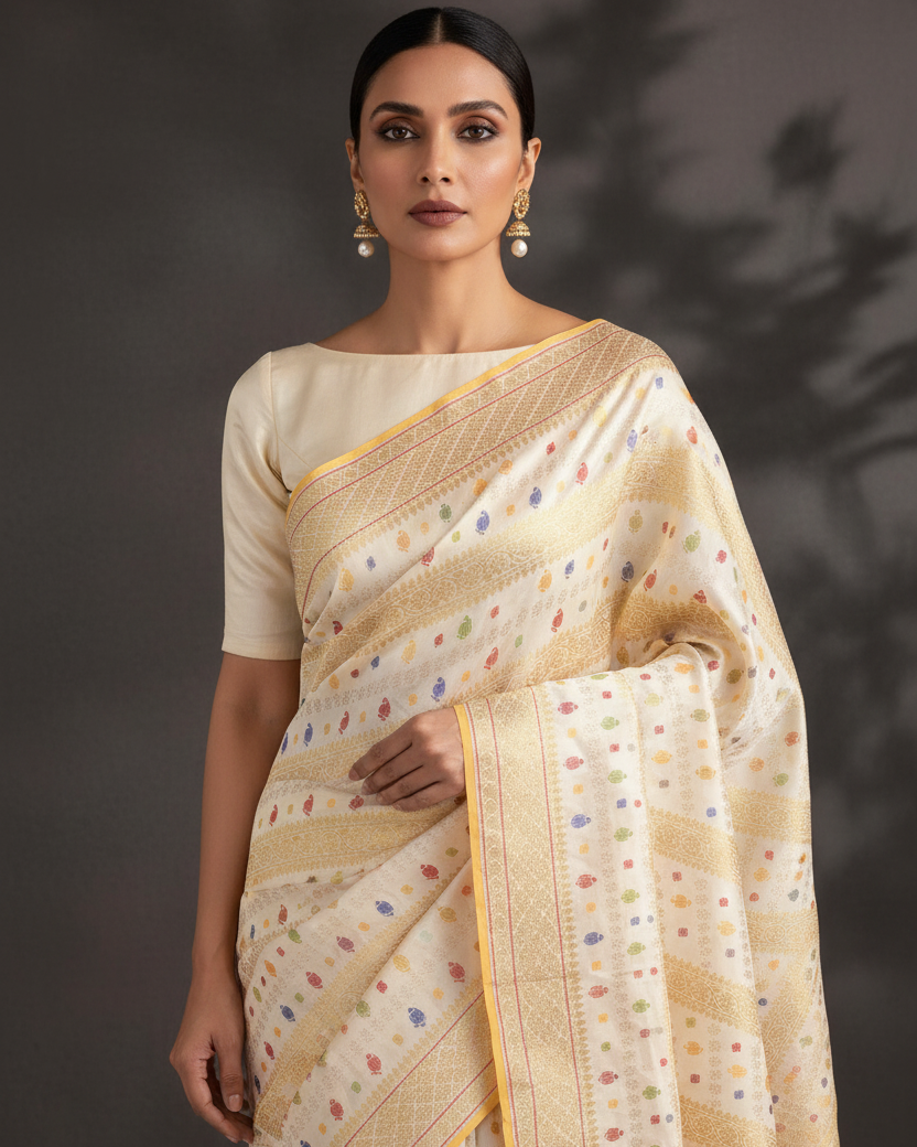 Ivory Diagonal Stripes Parrot Butis - Design Corrected