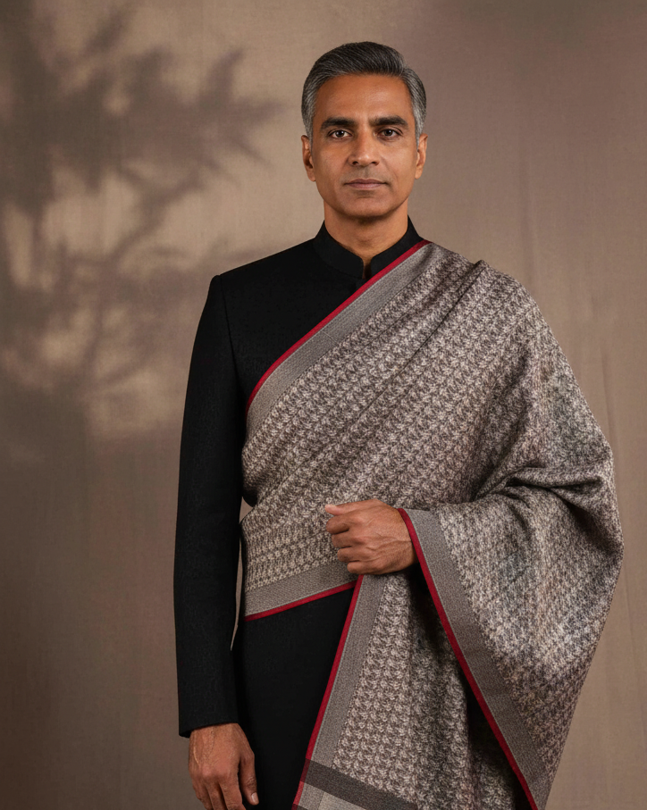 Male 2 — Metallic Grey Houndstooth Brocade