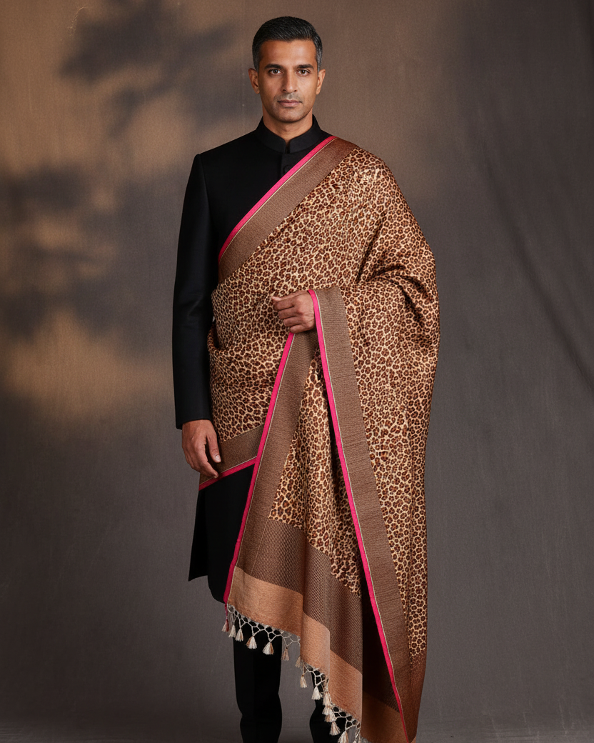 Male — Mustard Leopard Brocade Shawl