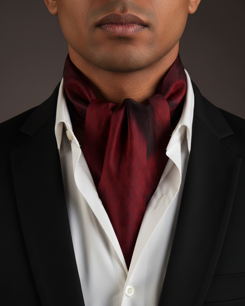 Maroon Metropolis - Bold Ikat, Inside Shirt, Black Blazer