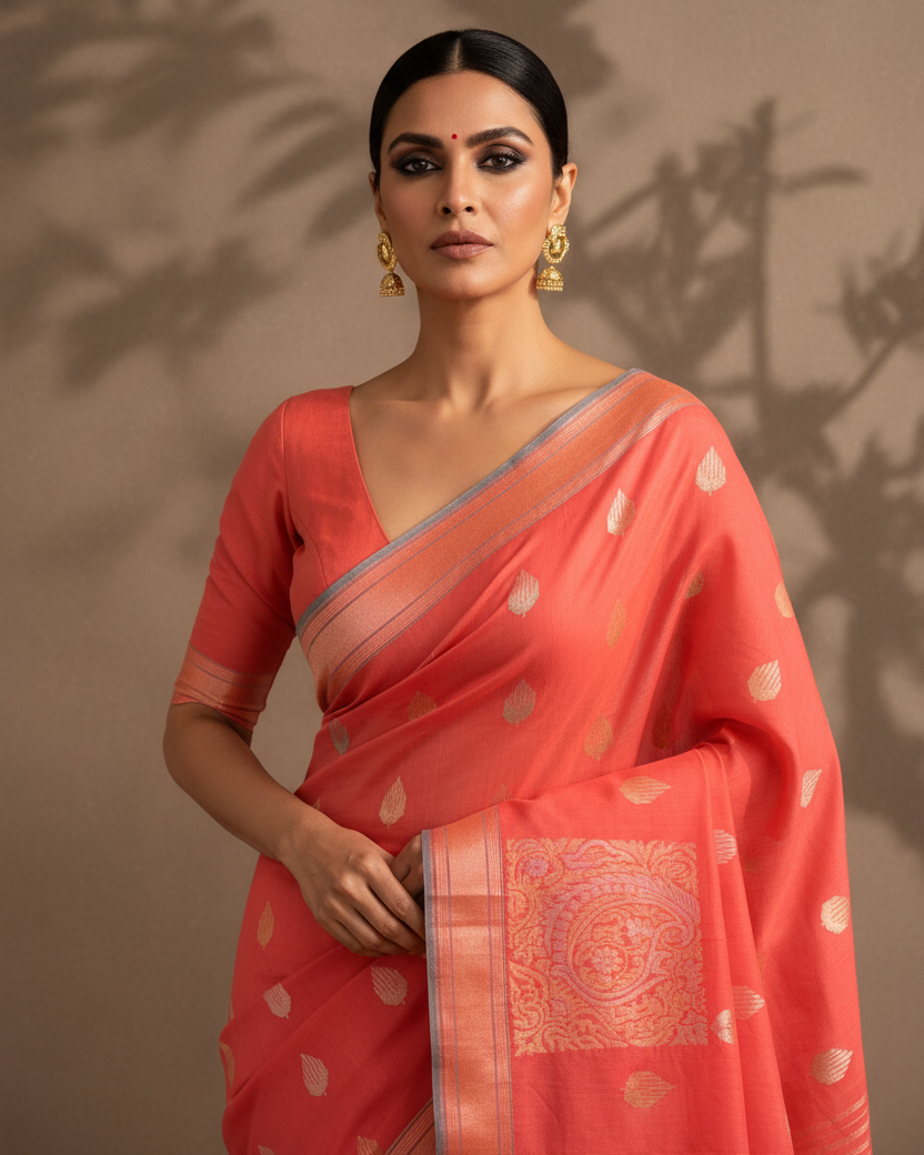 Orange Kesharambari Cotton Banarasi — Editorial
