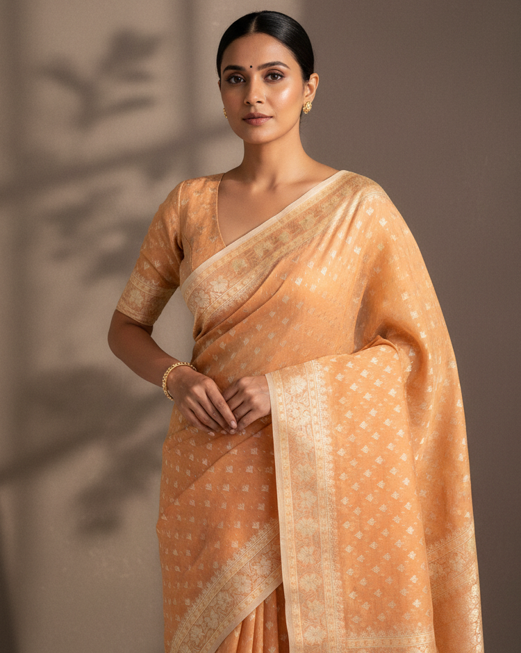 Peach Alfi Buti Banarasi — Image-Led Retry