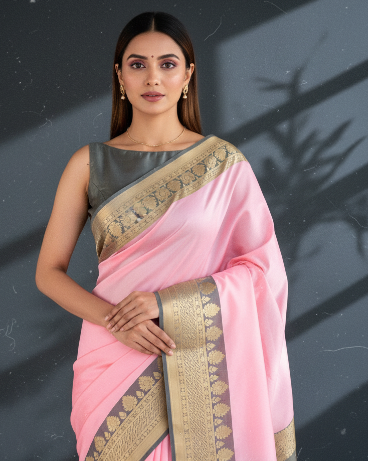Pink Banarasi Brocade Katan Silk Saree Editorial