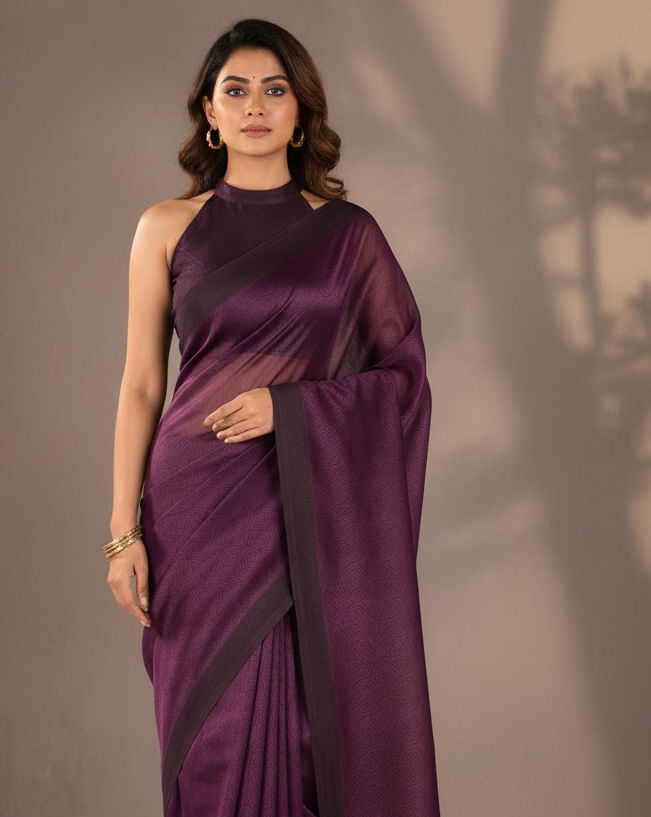 Purple WATERMARK Abstract Geometry Saree - Head to Knee
