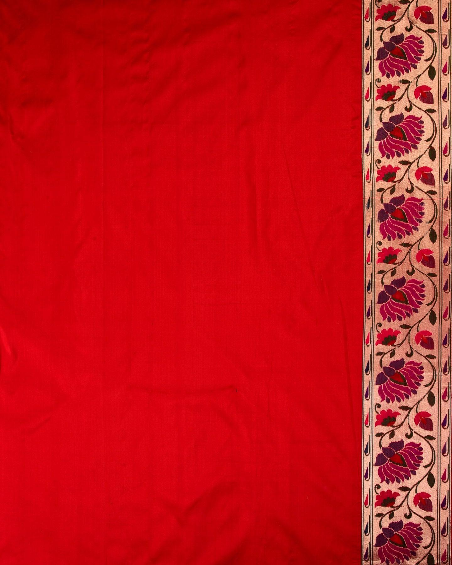 Red Banarasi Paithani Brocade Handwoven Katan Silk Saree - By HolyWeaves, Benares