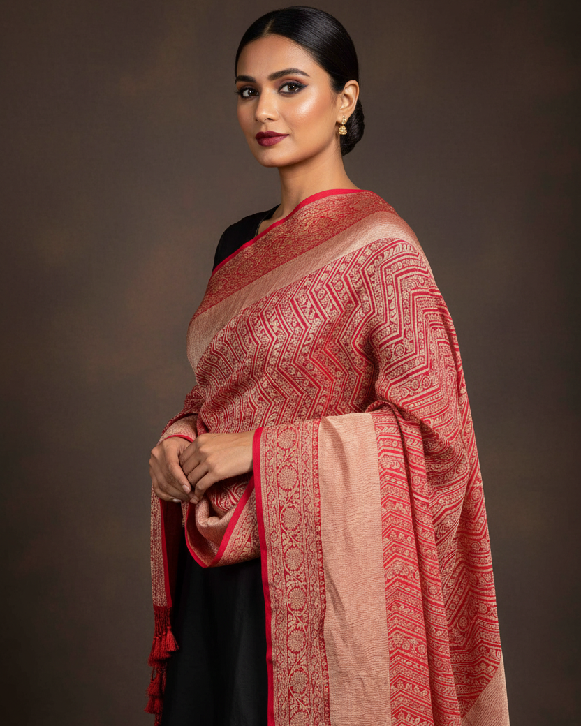 Red Chevron Georgette — Shot 2