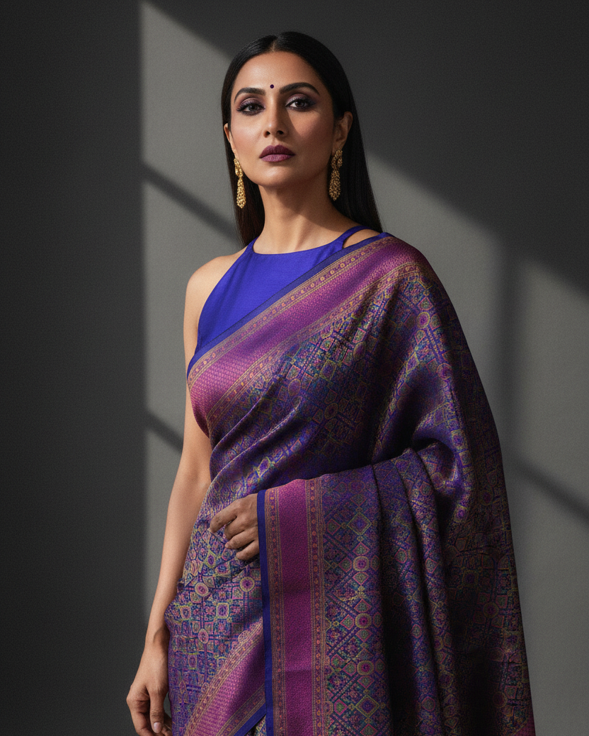 Royal Blue Patola Tanchoi — Minimal Prompt Image-Led