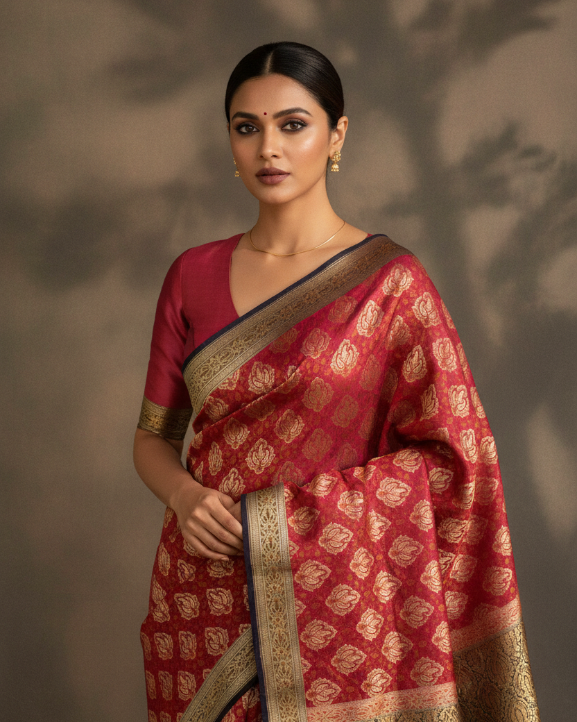 Shot Magenta Jamawar Tanchoi — Deep V Neck