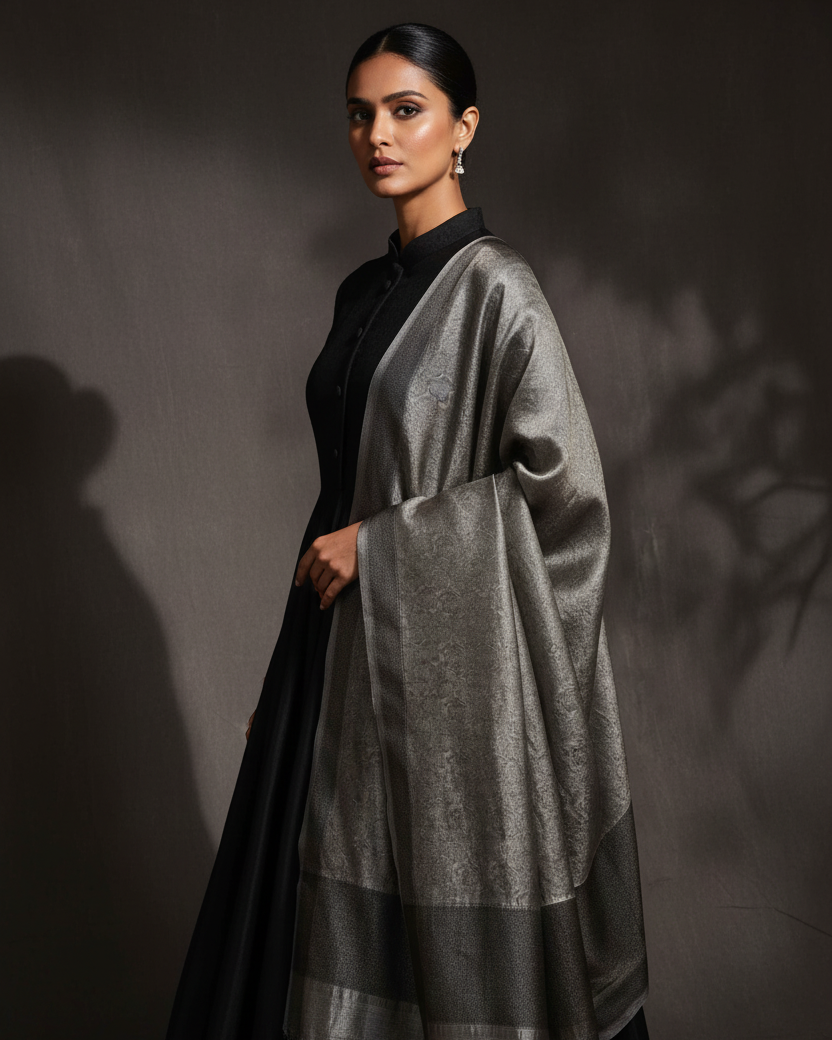 Silver Grey Kora Tissue Dupatta — Image-Led