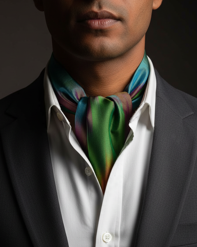 Vibgyor Green Ascot - Inside Shirt, Charcoal Blazer