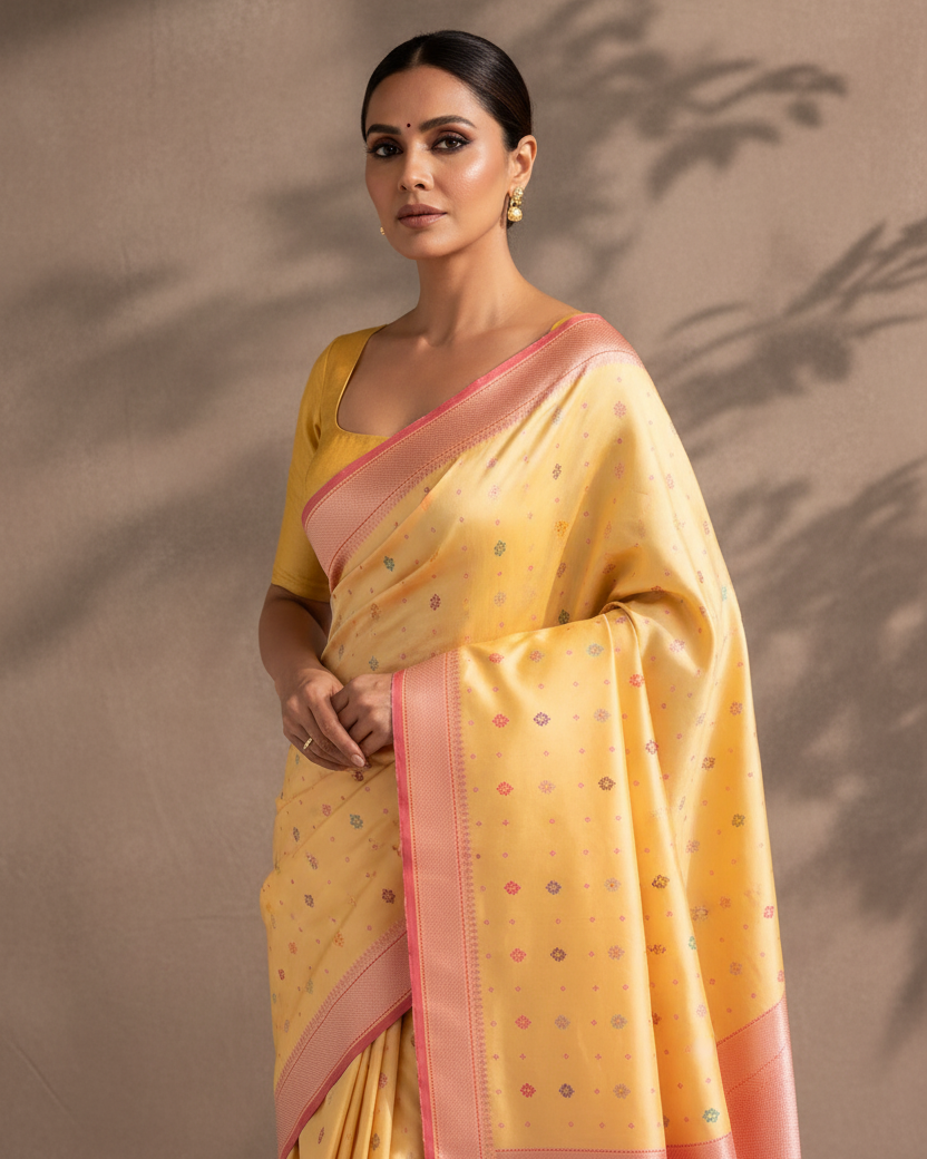 Yellow Bachcha Buti Katan Silk — Simplified Prompt