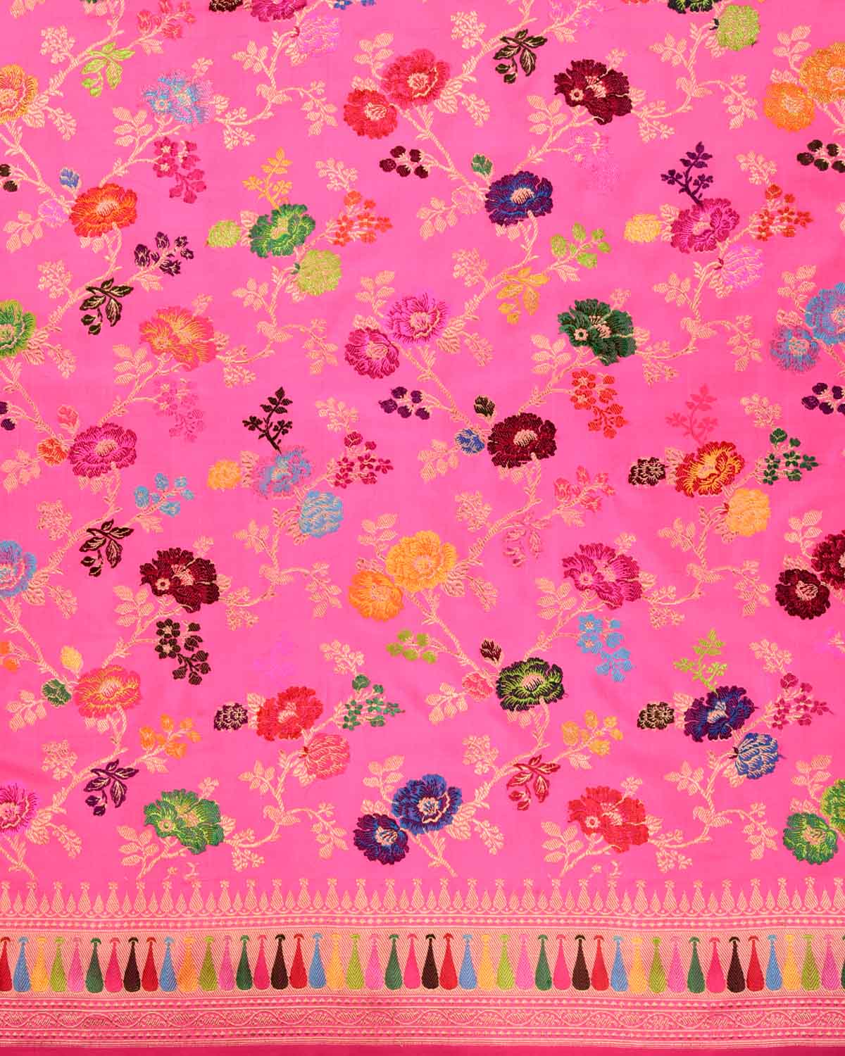 Pink Banarasi "Hues of Nature" Kadhuan Brocade Handwoven Katan Silk Saree - By HolyWeaves, Benares