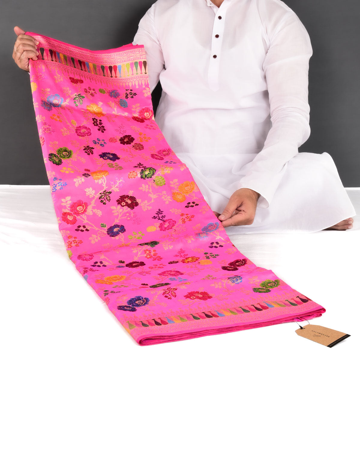 Pink Banarasi "Hues of Nature" Kadhuan Brocade Handwoven Katan Silk Saree - By HolyWeaves, Benares