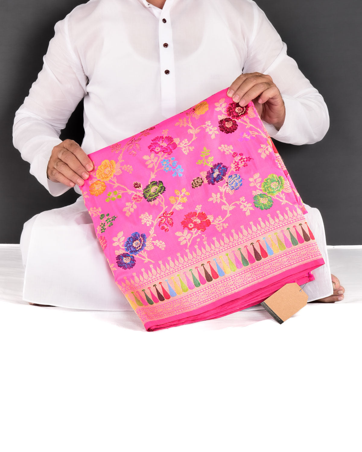 Pink Banarasi "Hues of Nature" Kadhuan Brocade Handwoven Katan Silk Saree - By HolyWeaves, Benares