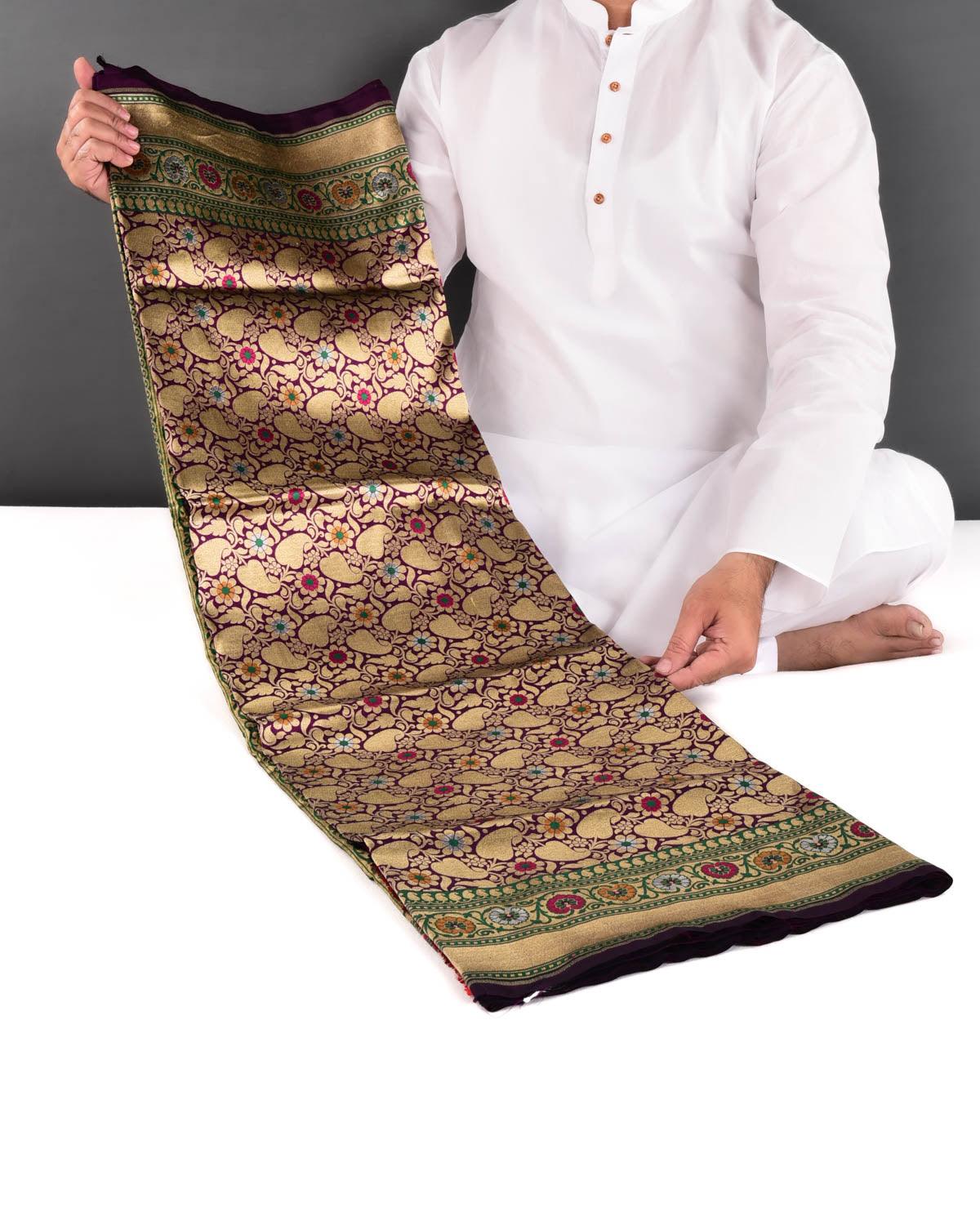 Purple Banarasi Gold Zari & Resham Cutwork Brocade Handwoven Katan Silk Saree - By HolyWeaves, Benares