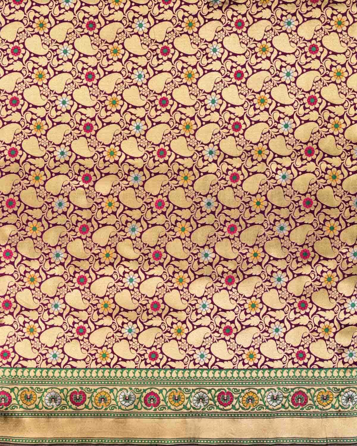 Purple Banarasi Gold Zari & Resham Cutwork Brocade Handwoven Katan Silk Saree - By HolyWeaves, Benares