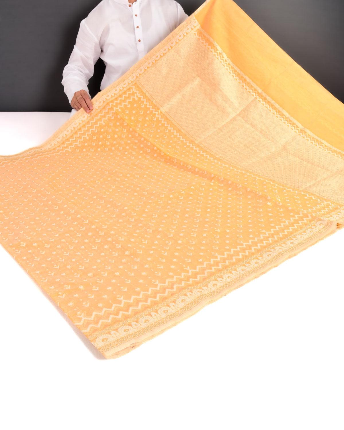 Orange Banarasi Gold Zari & White Resham Alfi Buti Cutwork Brocade Woven Art Cotton Silk Saree - By HolyWeaves, Benares