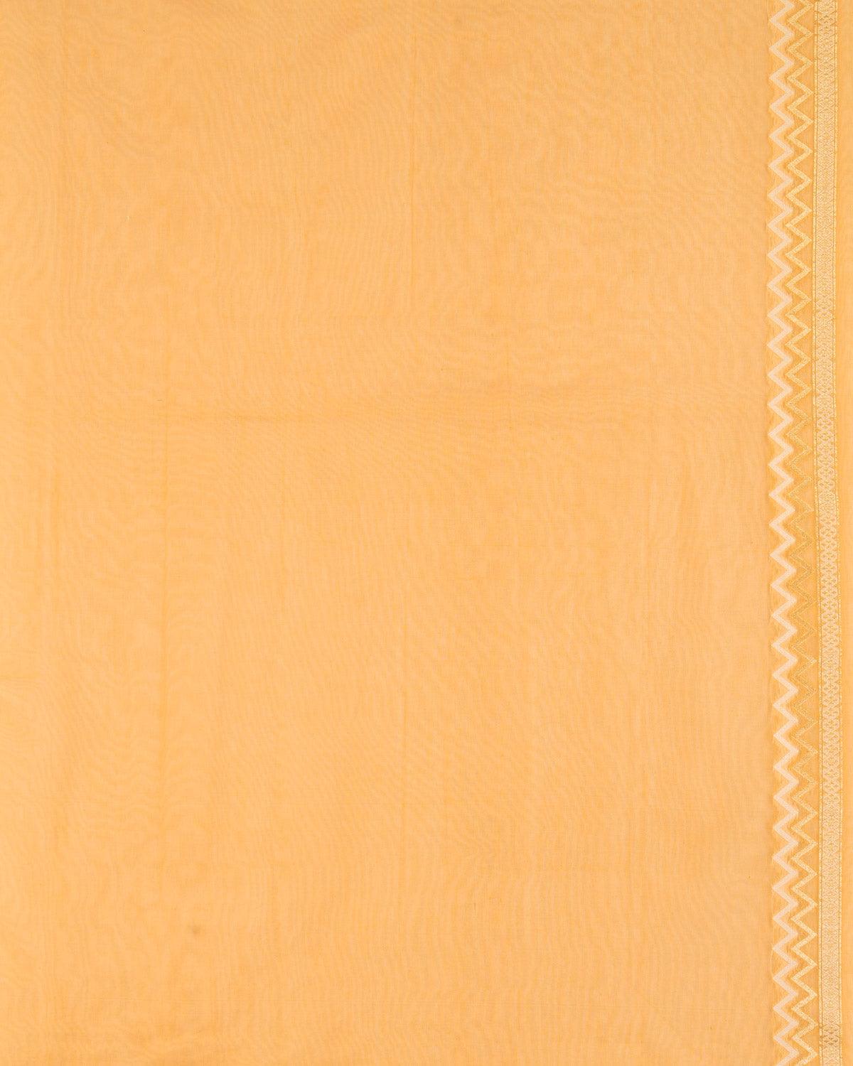 Orange Banarasi Gold Zari & White Resham Alfi Buti Cutwork Brocade Woven Art Cotton Silk Saree - By HolyWeaves, Benares