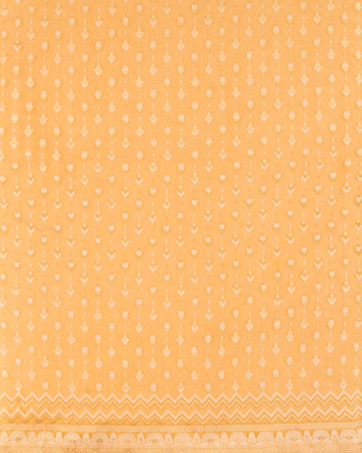 Orange Banarasi Gold Zari & White Resham Alfi Buti Cutwork Brocade Woven Art Cotton Silk Saree - By HolyWeaves, Benares