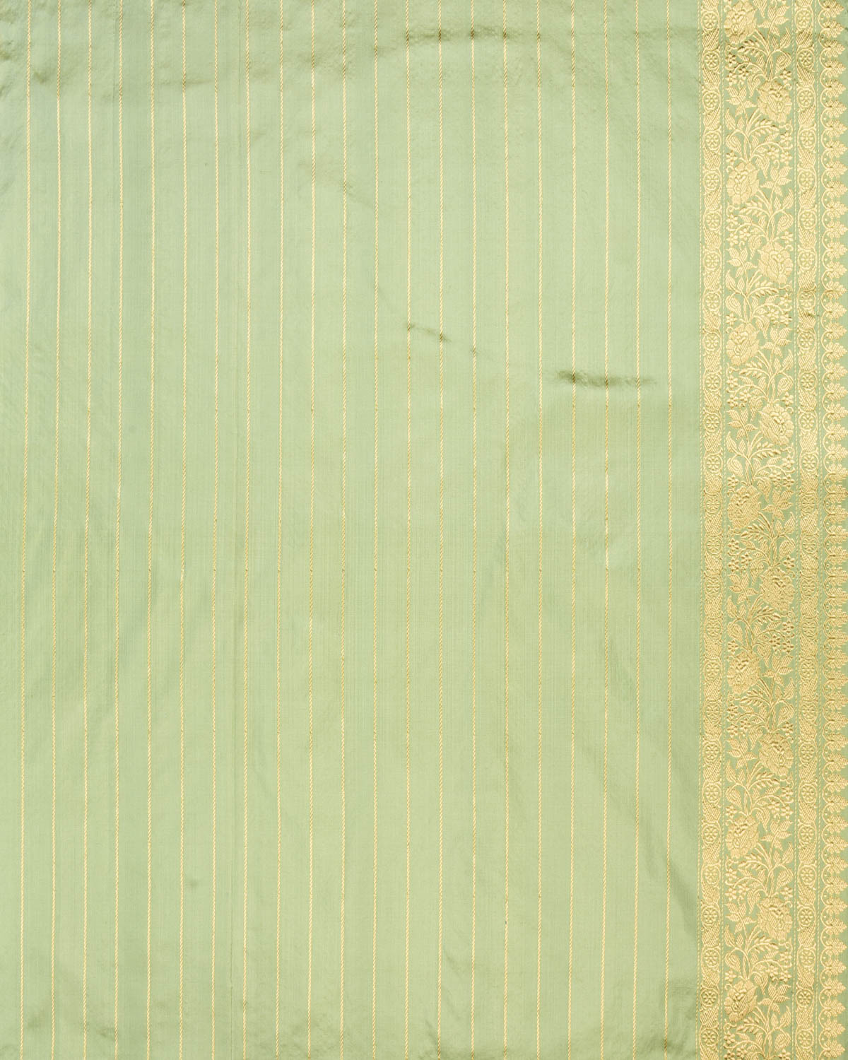 Laurel Green Banarasi Gold & Silver Zari Alfi Floral Jaal Kadhuan Brocade Handwoven Katan Silk Saree - By HolyWeaves, Benares