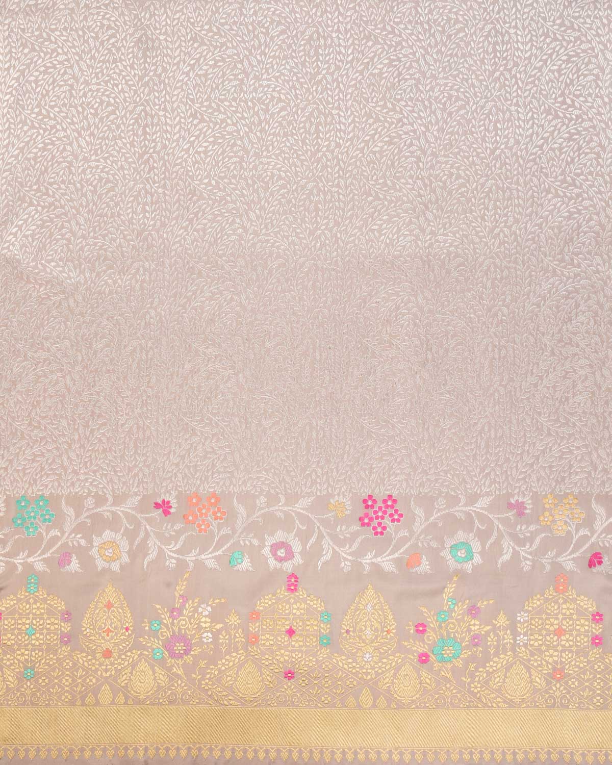 Beige Banarasi Gold & Silver Zari Ghana Jaal Cutwork Brocade Handwoven Katan Silk Saree - By HolyWeaves, Benares