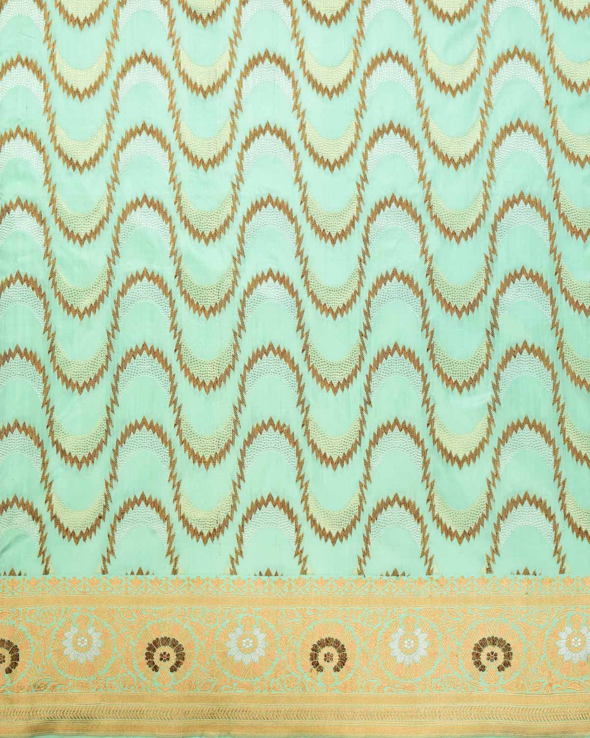 Aqua Marine Banarasi Gold Antique & Silver Zari Geometric Cutwork Brocade Handwoven Katan Silk Saree - By HolyWeaves, Benares