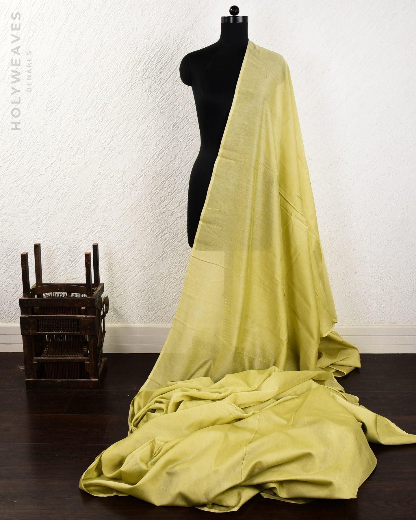 Artichoke Green Banarasi Pure Cotton Silk Fabric - By HolyWeaves, Benares