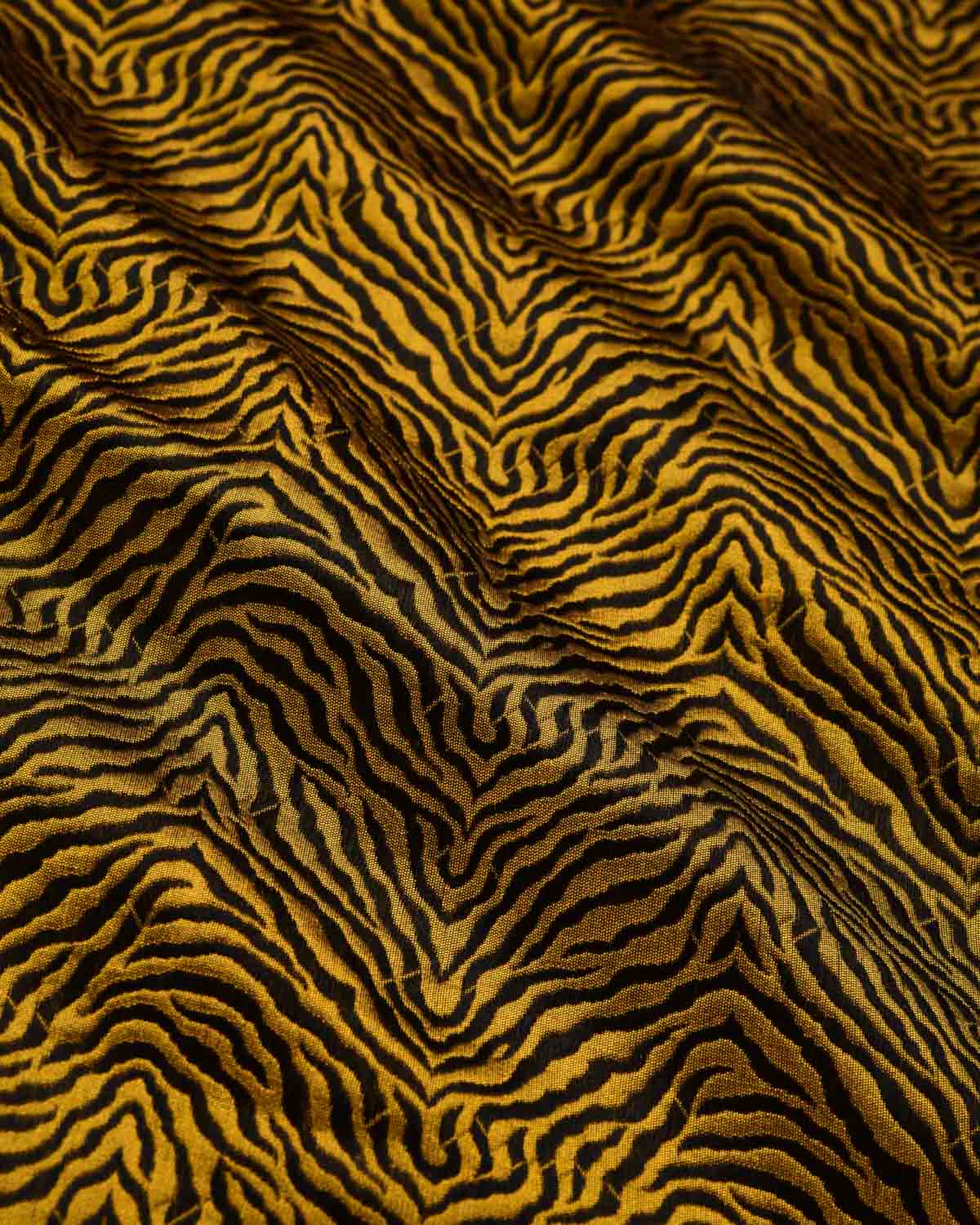 Black & Yellow Banarasi Resham "Tigress" Stripes Brocade Handwoven Katan Silk Scarf 75"x21" - By HolyWeaves, Benares