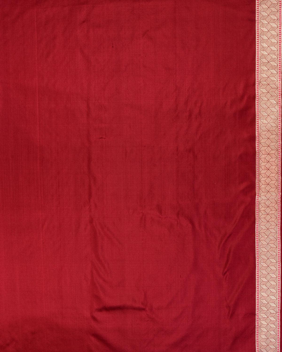 Maroon Banarasi Gold Silver Antique Zari Herringbone Stripes Kadhuan Brocade Handwoven Katan Silk Saree - By HolyWeaves, Benares