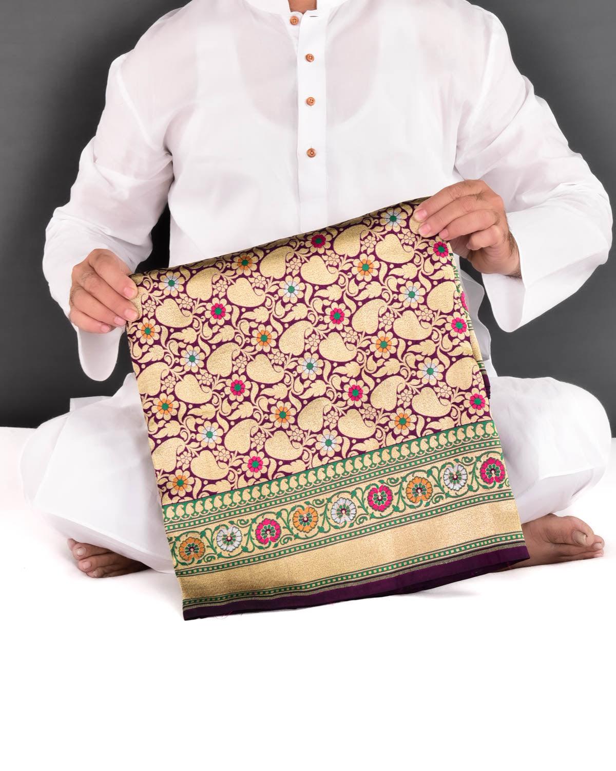 Purple Banarasi Gold Zari & Resham Cutwork Brocade Handwoven Katan Silk Saree - By HolyWeaves, Benares