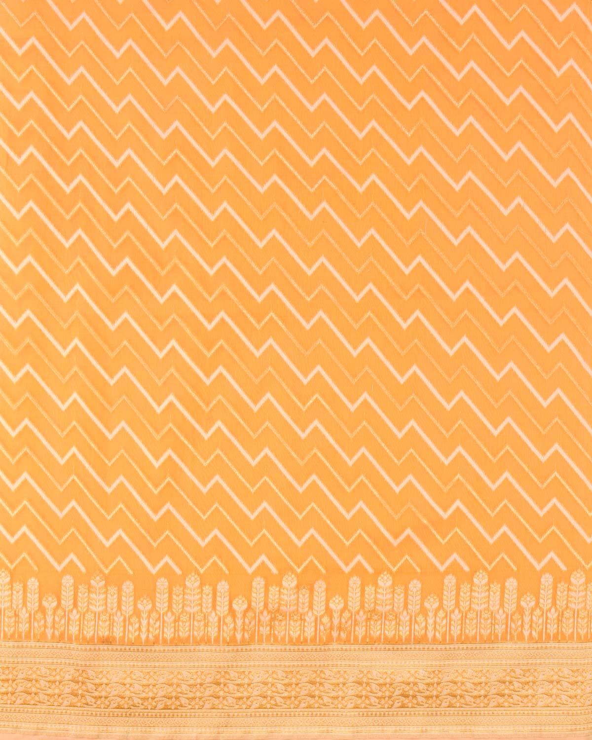 Orange Banarasi Gold Zari & White Resham Serrated Hills Cutwork Brocade Woven Art Cotton Silk Saree - By HolyWeaves, Benares