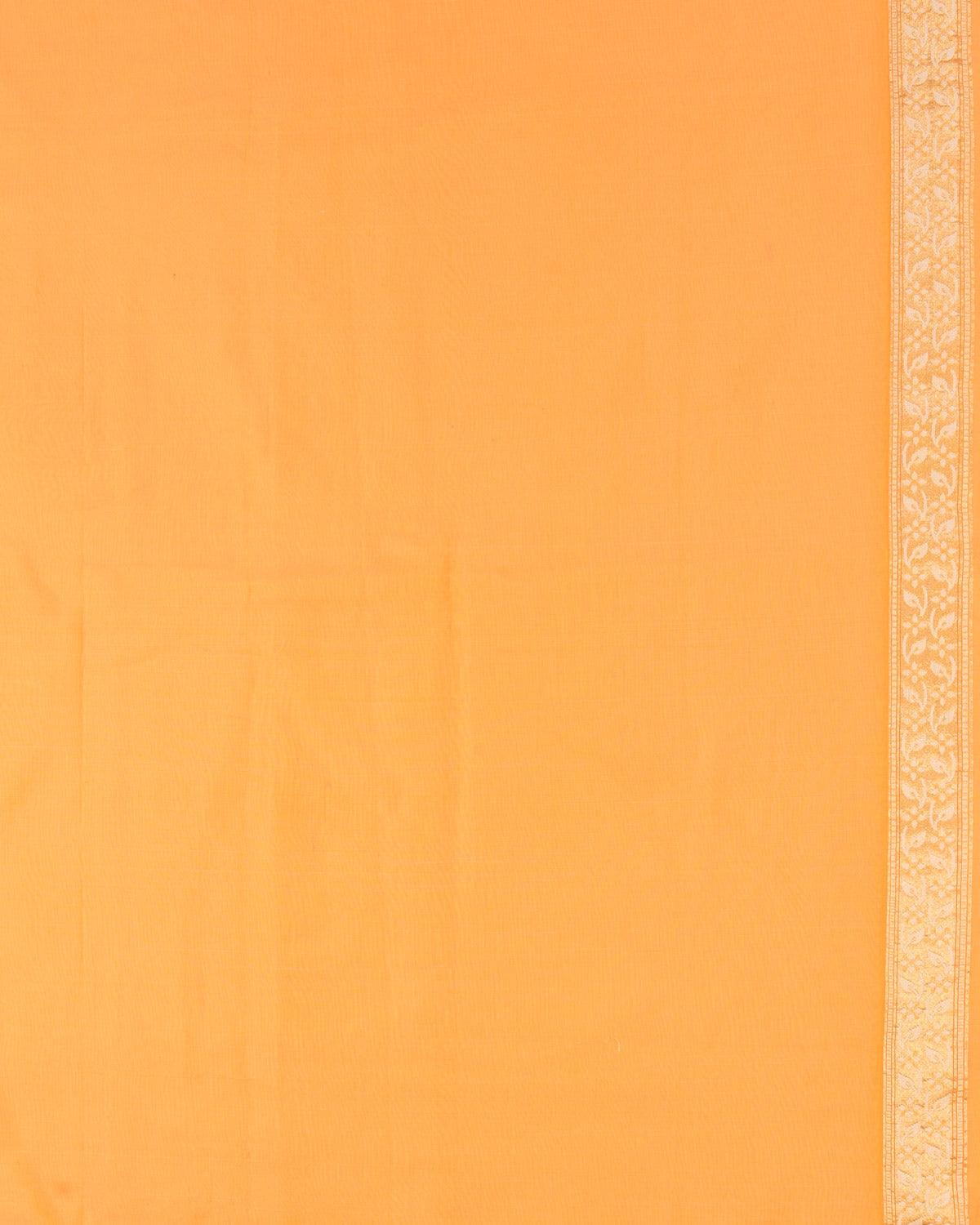 Orange Banarasi Gold Zari & White Resham Serrated Hills Cutwork Brocade Woven Art Cotton Silk Saree - By HolyWeaves, Benares