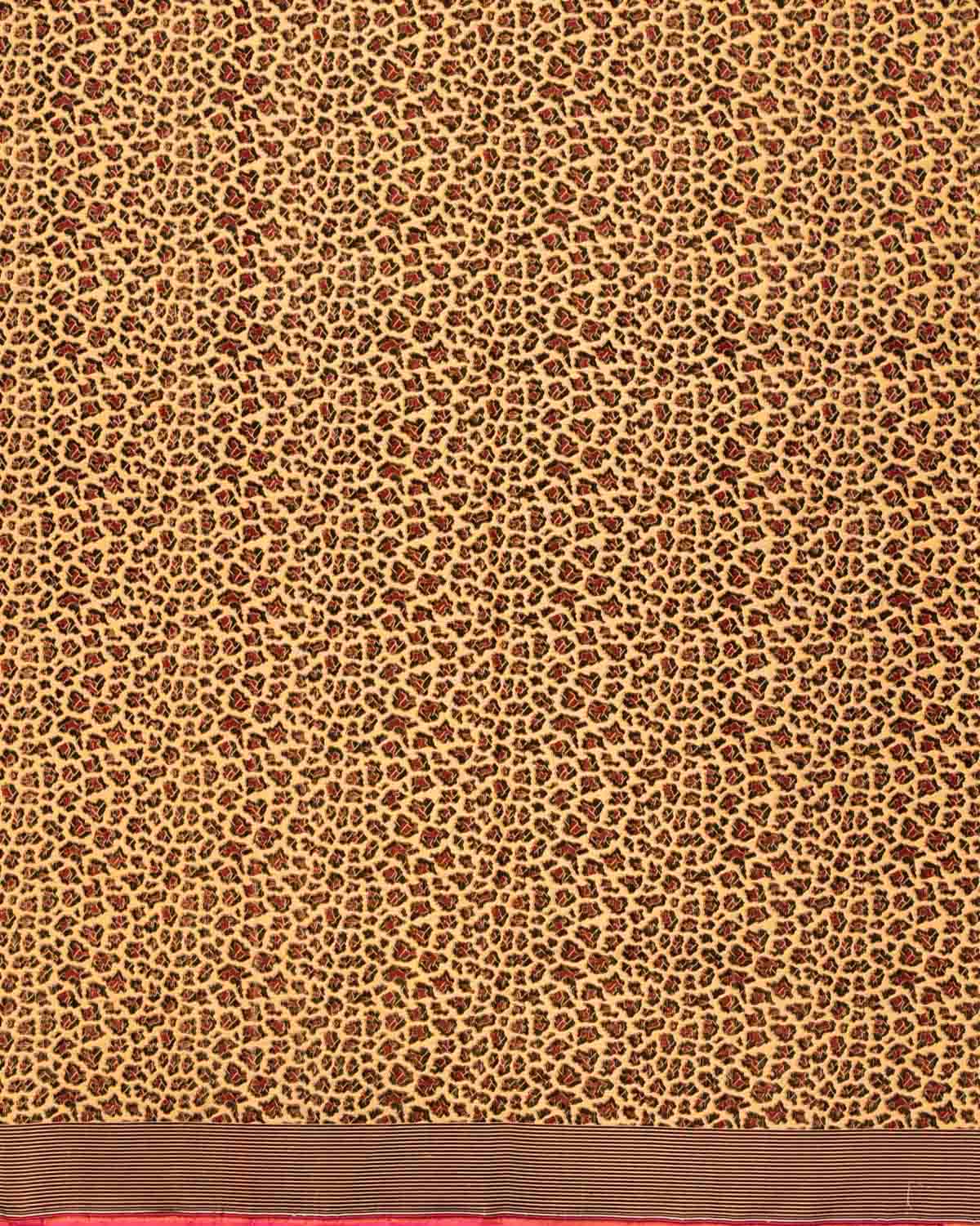 Mustard Yellow Banarasi Leopard Stripes Alfi Resham Brocade Handwoven Katan Silk Saree - By HolyWeaves, Benares