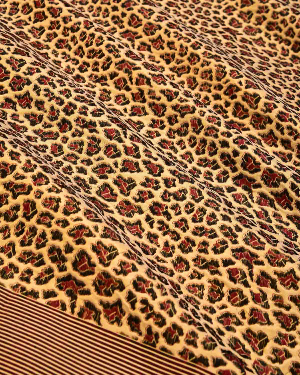 Mustard Yellow Banarasi Leopard Stripes Alfi Resham Brocade Handwoven Katan Silk Saree - By HolyWeaves, Benares