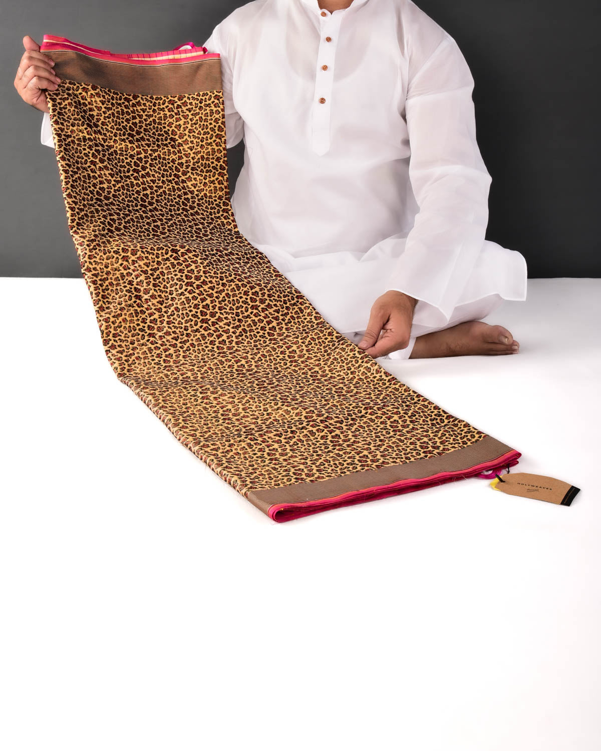 Mustard Yellow Banarasi Leopard Stripes Alfi Resham Brocade Handwoven Katan Silk Saree - By HolyWeaves, Benares