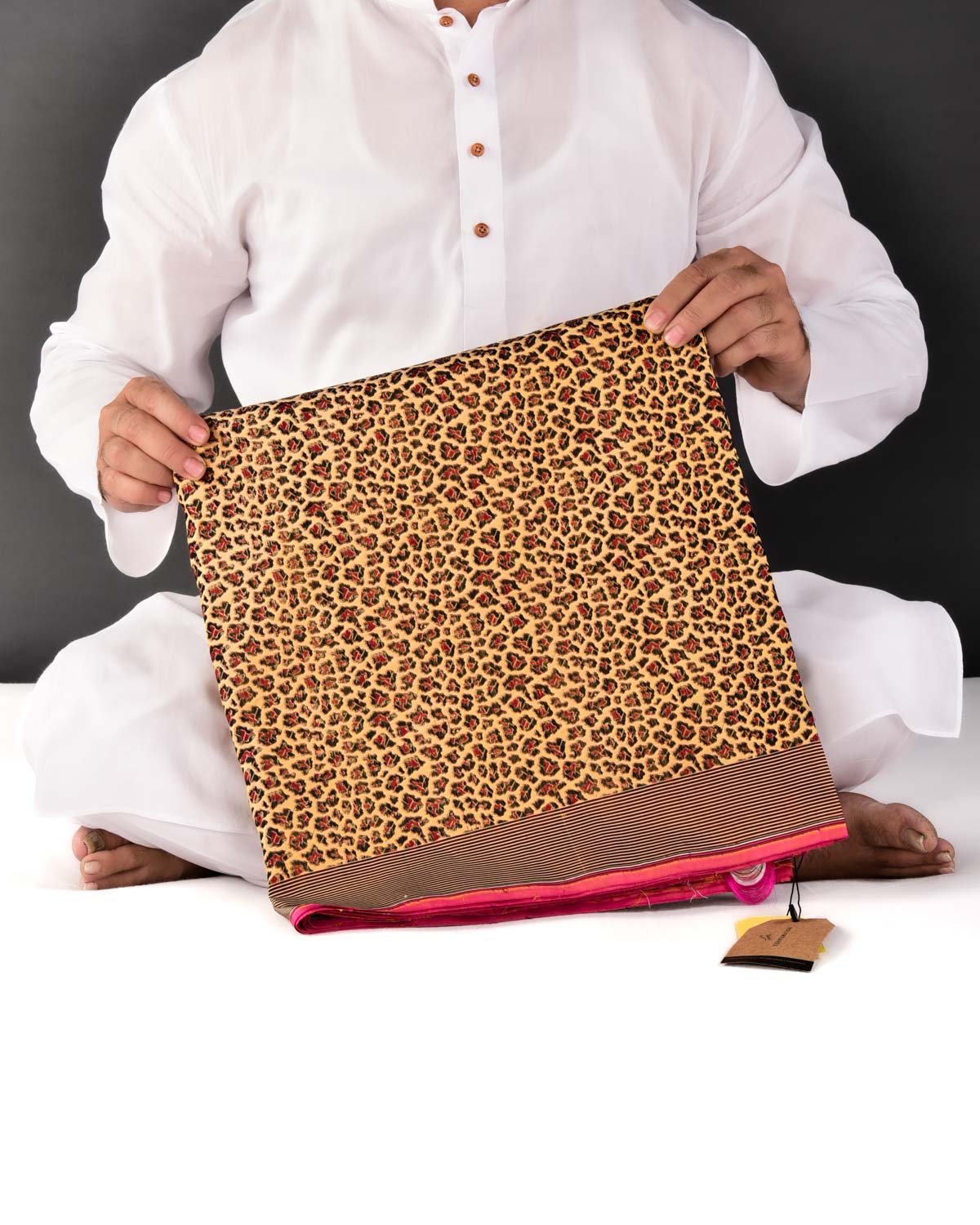 Mustard Yellow Banarasi Leopard Stripes Alfi Resham Brocade Handwoven Katan Silk Saree - By HolyWeaves, Benares